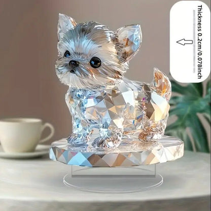Cute Crystal 2D Puppy Sculpture Charming Acrylic Decorative Ornament