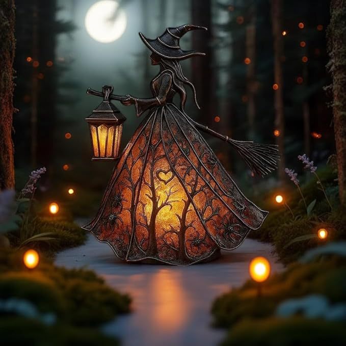 Witch LED Night Light – Halloween Resin Decor, Spooky Home Accent Lamp