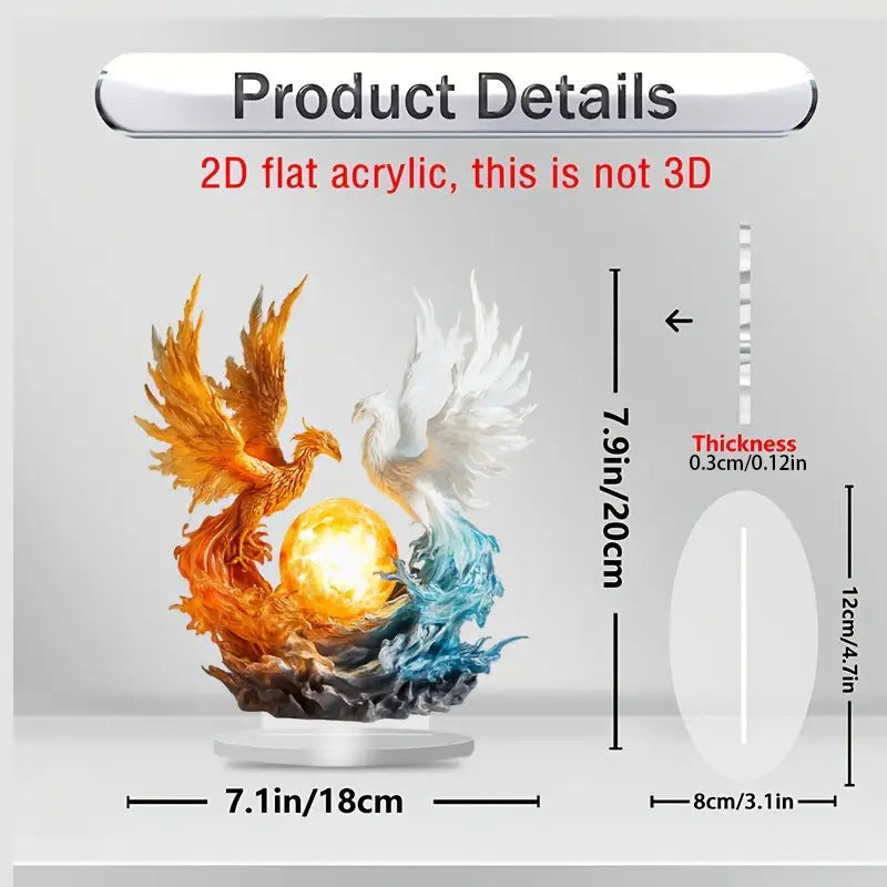 Blaze & Azure Ice & Fire Dragon – 2D Acrylic Tabletop Decor