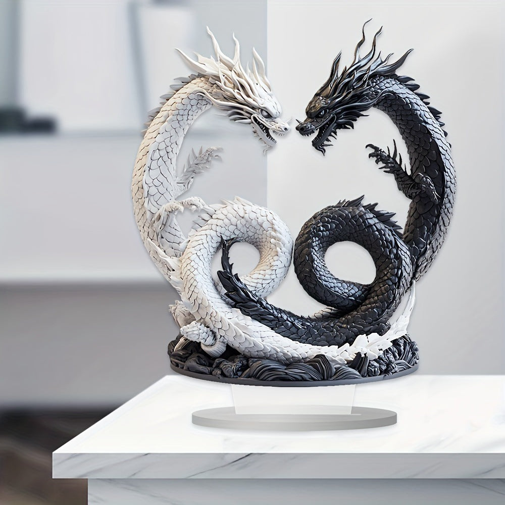 Yin Yang Double Dragon Acrylic Tabletop Decor