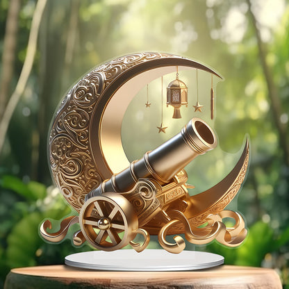 Bohemian Style 2D Acrylic Moon Cannon with Base Decor