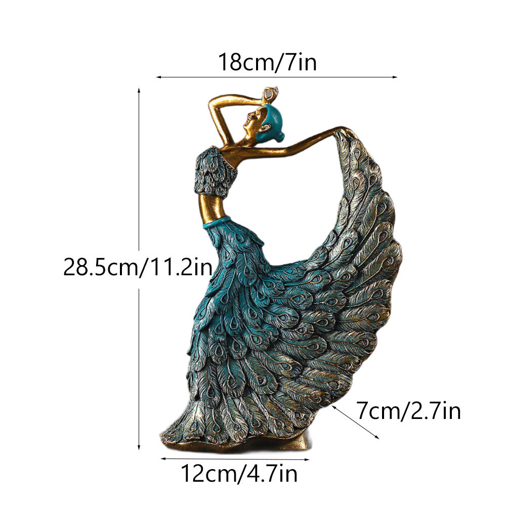 Elegant Peacock Art Figurine Dancer Statue Decorative Home
