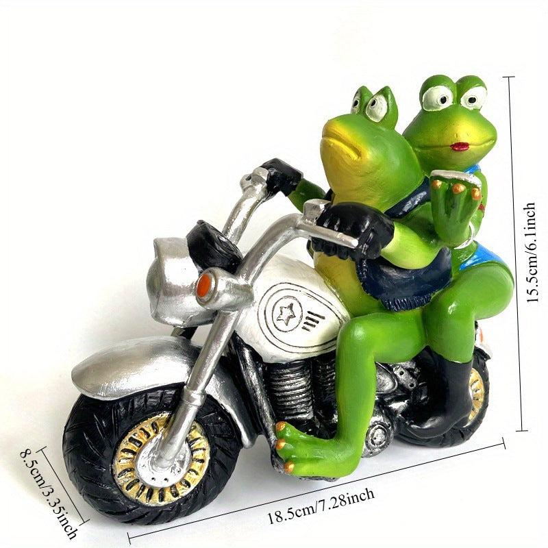 Frog on Motorcycle Resin Figurine – Cute Couple Garden & Home Decor