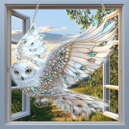 Handmade 2D Sun Catcher Owl Glass Window Hanging Decor