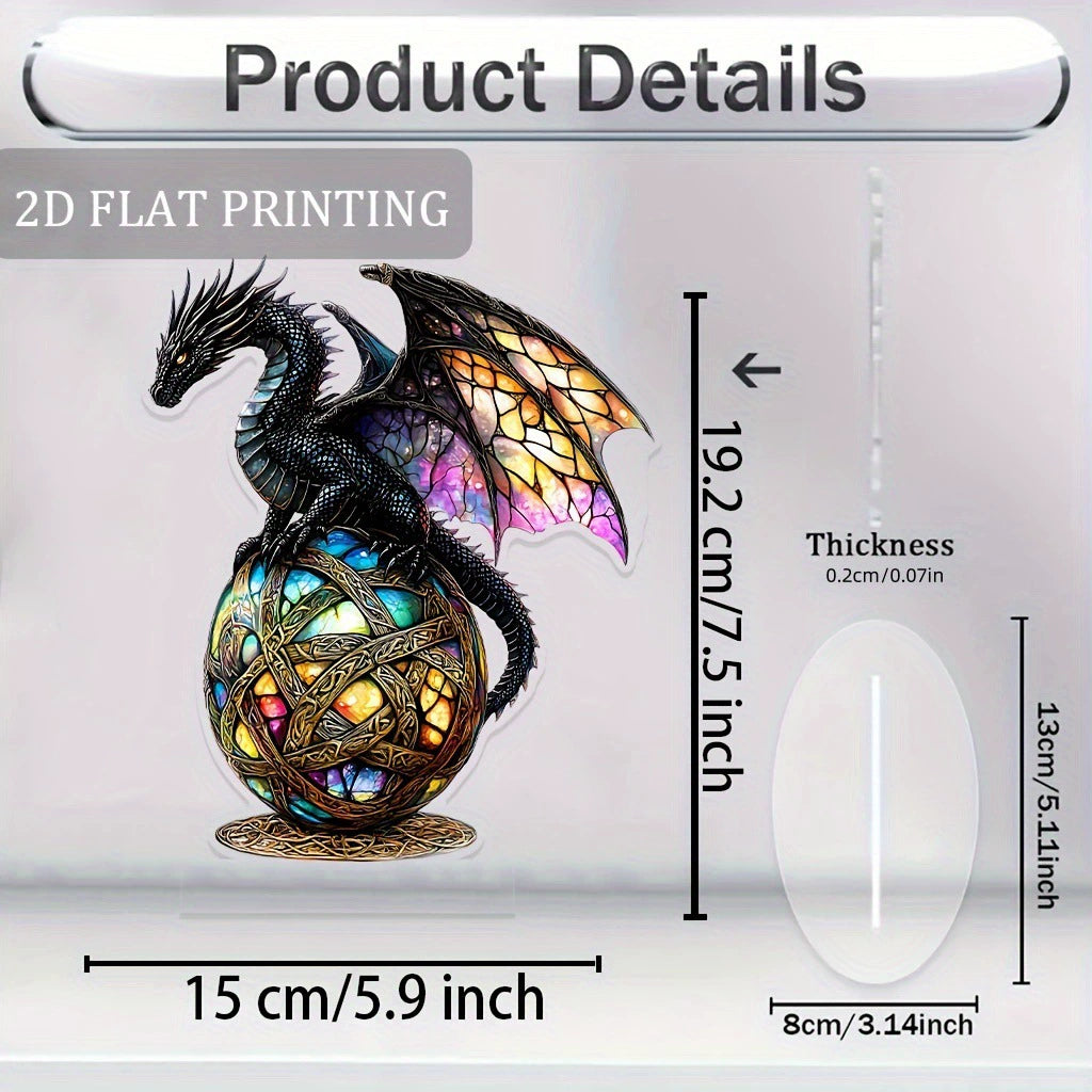 Ebon flat acrylic dragon ornament dimension and display base diagram
