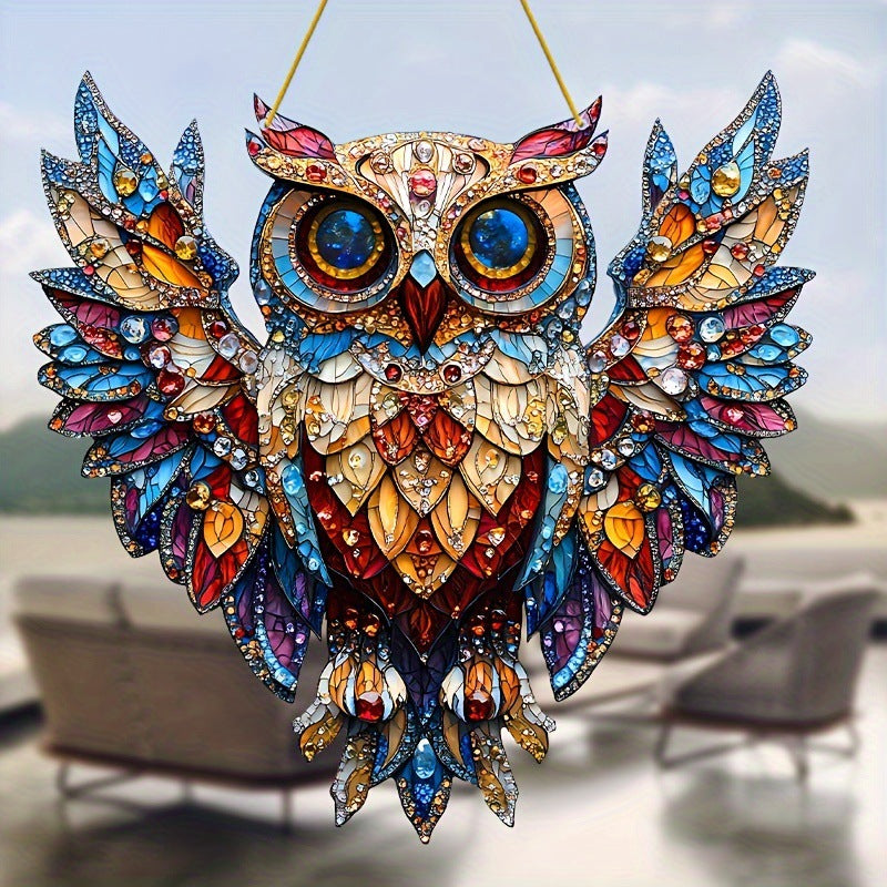 Gemstone Glass Owl 2D Acrylic Decorative Pendant