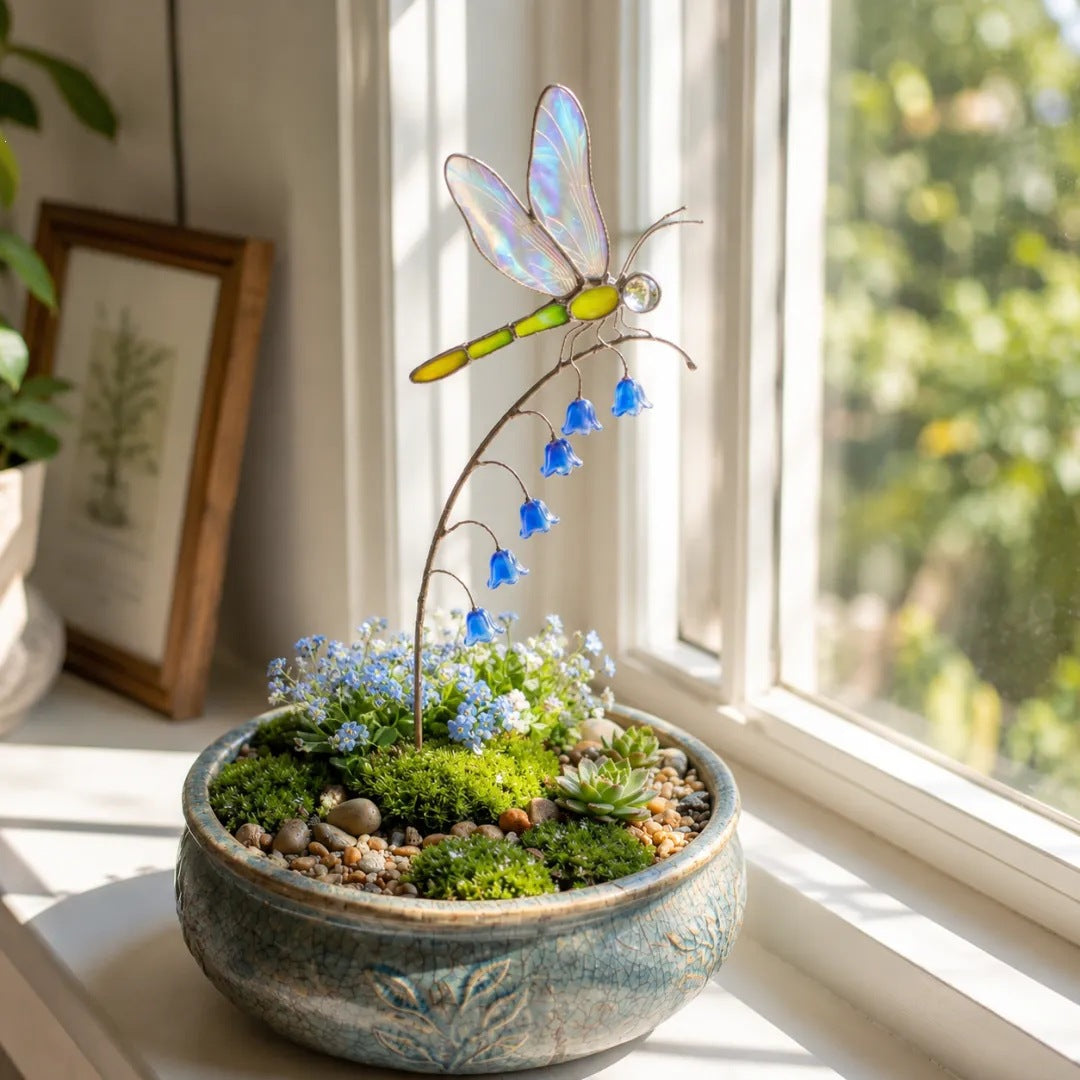 Elegant Dragonfly Bluebell Garden Ornament, Unique Outdoor Decor Gift for Garden Lovers