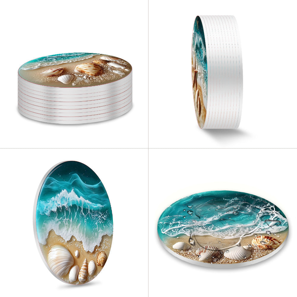 Seay - Fresh Blue Sea Shell Acrylic 2D Flat Coaster House Party Bar Coaster Ornament