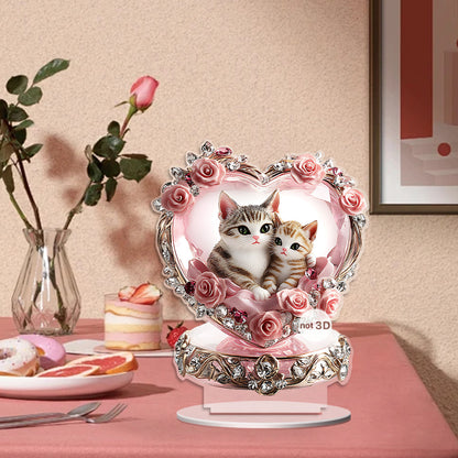 Pink 2D Heart-Shaped Cat Acrylic Tabletop Stand Decor