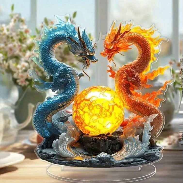 Blaze & Azure Ice & Fire Dragon – 2D Acrylic Tabletop Decor
