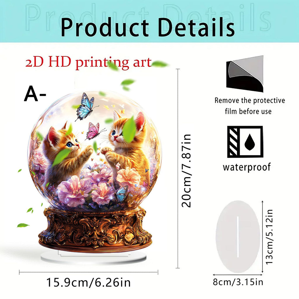 Orange cat butterfly ornament product detail and dimension diagram