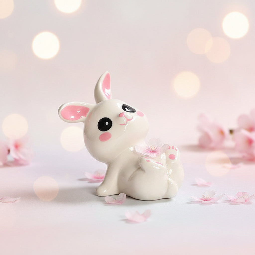 Adorable Rabbit Desk Figurine – Ceramic Handcrafted Animal Sculpture, Cute Mini Statue for Office Desk/Bookshelf/Shelf Decor, Artistic Home Accent Gift for Women, Teens, and Animal Lovers