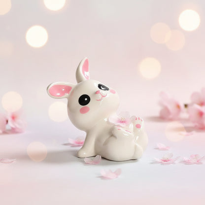 Adorable Rabbit Desk Figurine – Ceramic Handcrafted Animal Sculpture, Cute Mini Statue for Office Desk/Bookshelf/Shelf Decor, Artistic Home Accent Gift for Women, Teens, and Animal Lovers