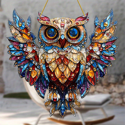 Gemstone Glass Owl 2D Acrylic Decorative Pendant