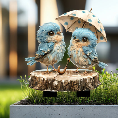 Couple Birds with Umbrella Outdoor Decor - Garden Fence & Patio Stakes