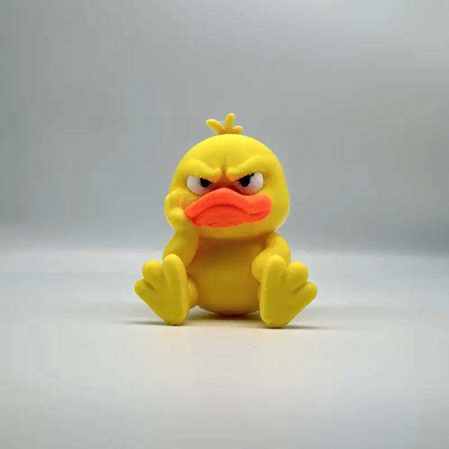 Angry Yellow Duck Statue – Funny Duck Figurine with Expressive Cute Face Novelty Gift Desk Decor