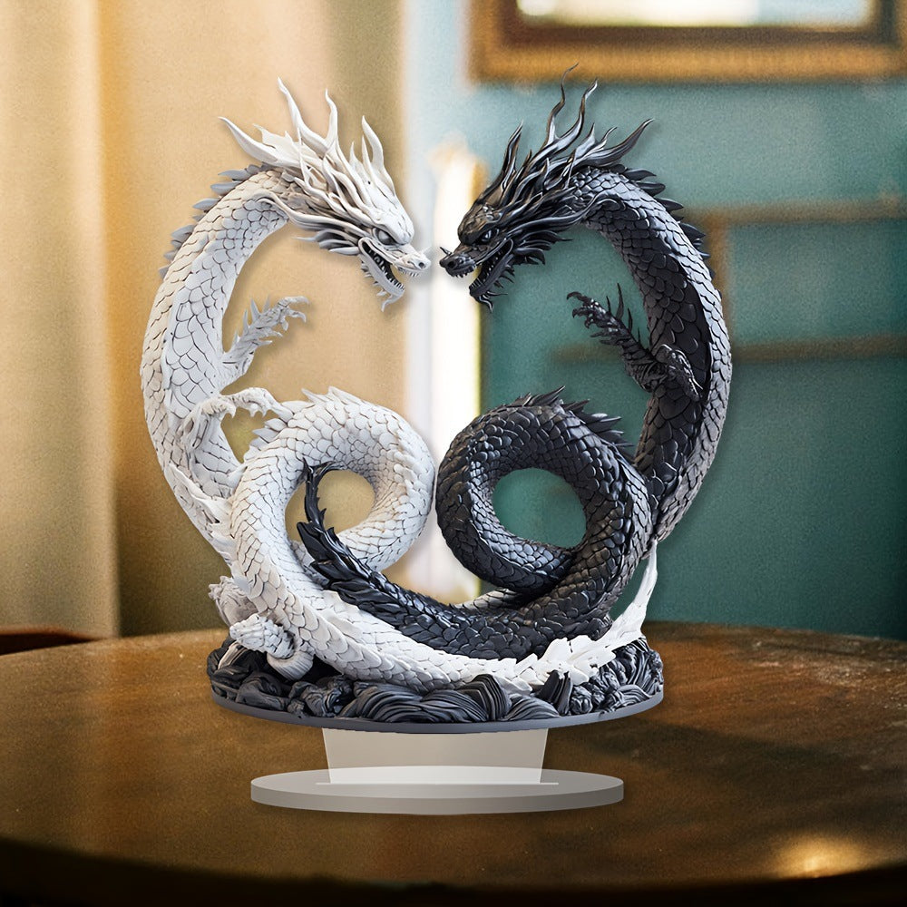 Yin Yang Double Dragon Acrylic Tabletop Decor