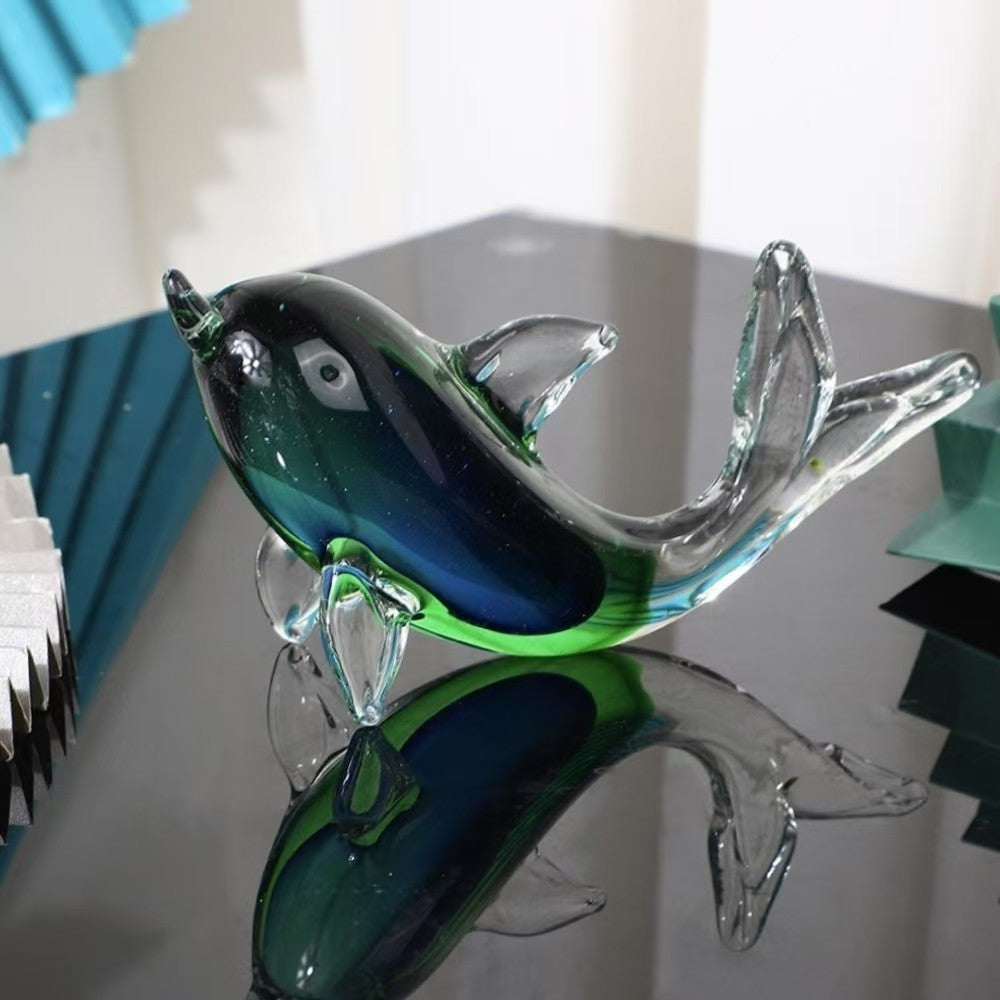 Handmade glazed craft glass whale dolphin marine animal art home accessories
