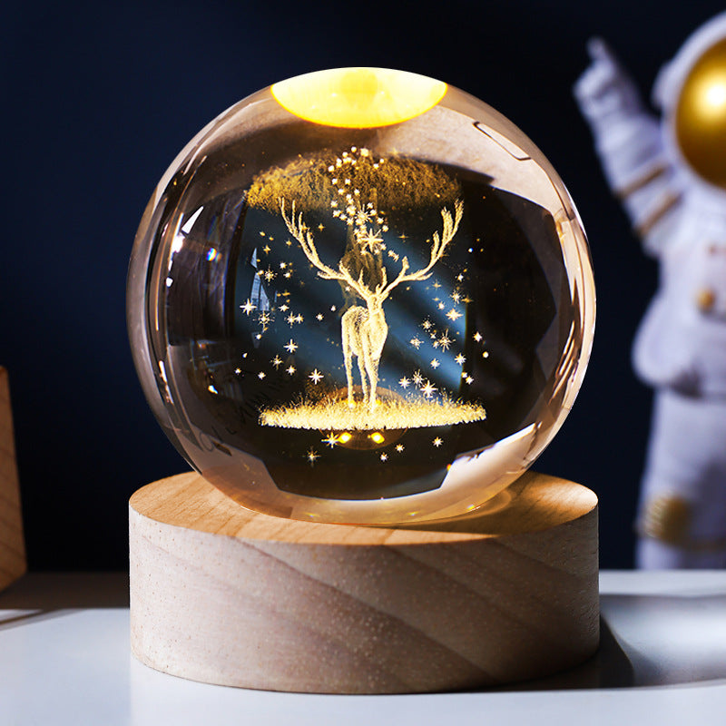Starry Astronaut 3D Crystal Night Light - LED Illuminated Globe with Wooden Base