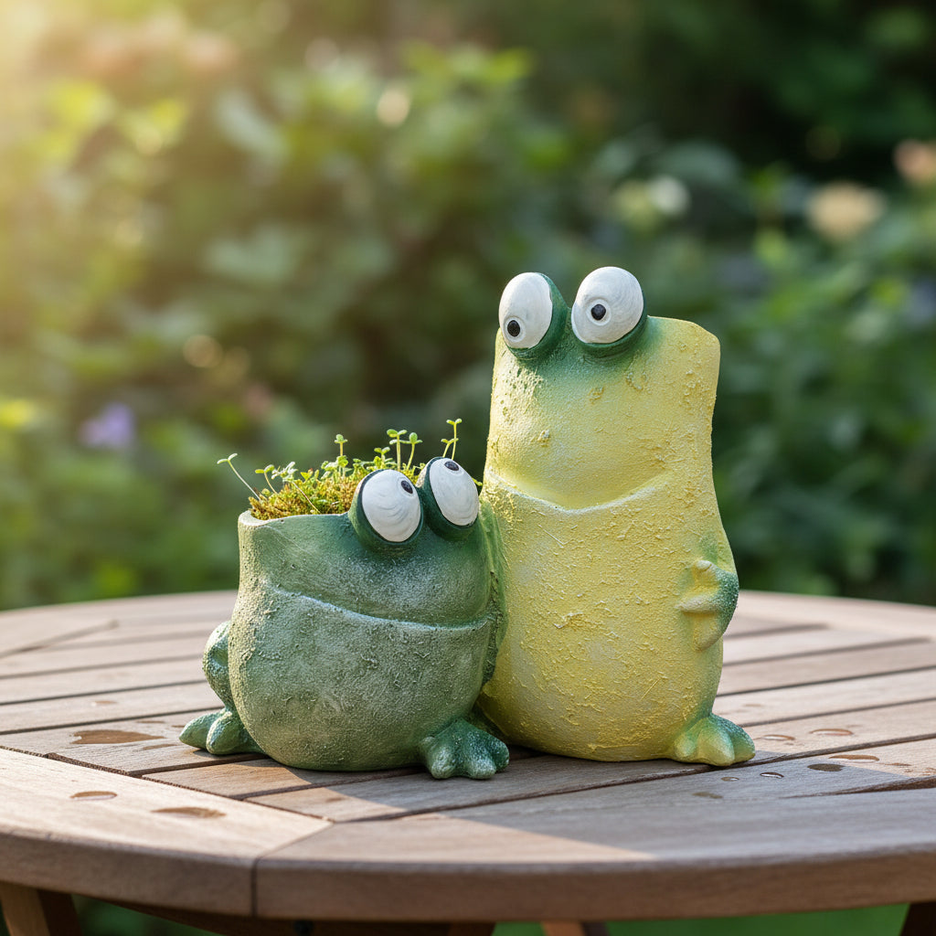 Funny Frog Garden Ornament | Resin Flower Pot Decoration for Home & Courtyard