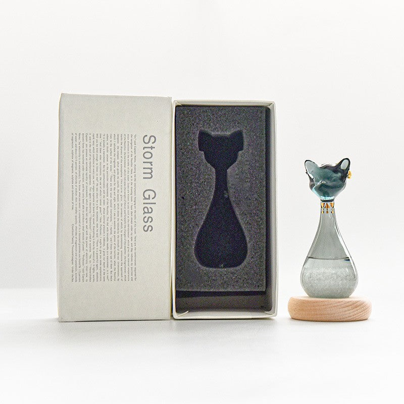 Cat Storm Glass Weather Predictor, Handmade Glass Figurine Desk Decor & Unique Gift
