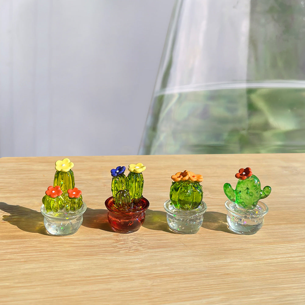 4PCS Crystal Cactus Decor - Cute Car Dashboard Ornaments for Home & Office