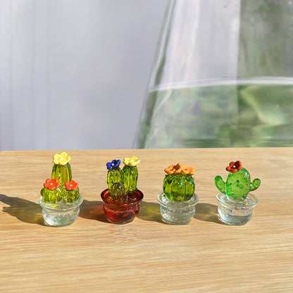 4PCS Crystal Cactus Decor - Cute Car Dashboard Ornaments for Home & Office