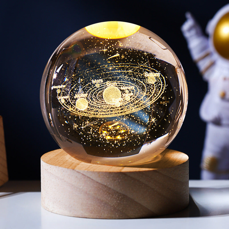 Starry Astronaut 3D Crystal Night Light - LED Illuminated Globe with Wooden Base