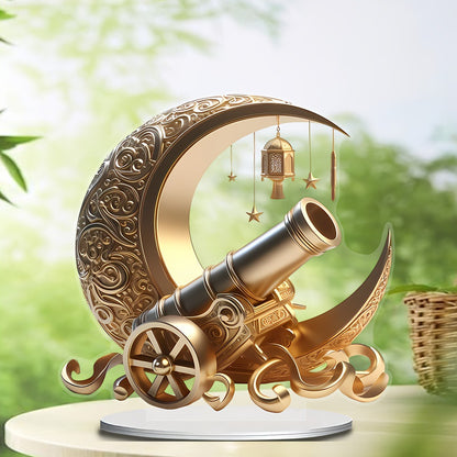 Bohemian Style 2D Acrylic Moon Cannon with Base Decor