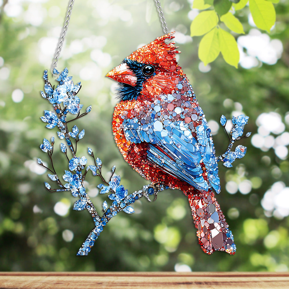Colorful Bird Acrylic Hanging Ornament with Chain