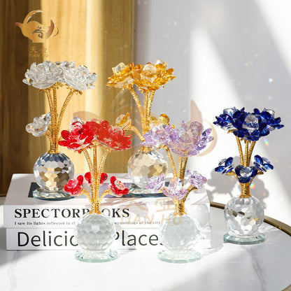 Crystal Pink Rose Decor - Nordic Luxury Living Room Ornament, Birthday Gift