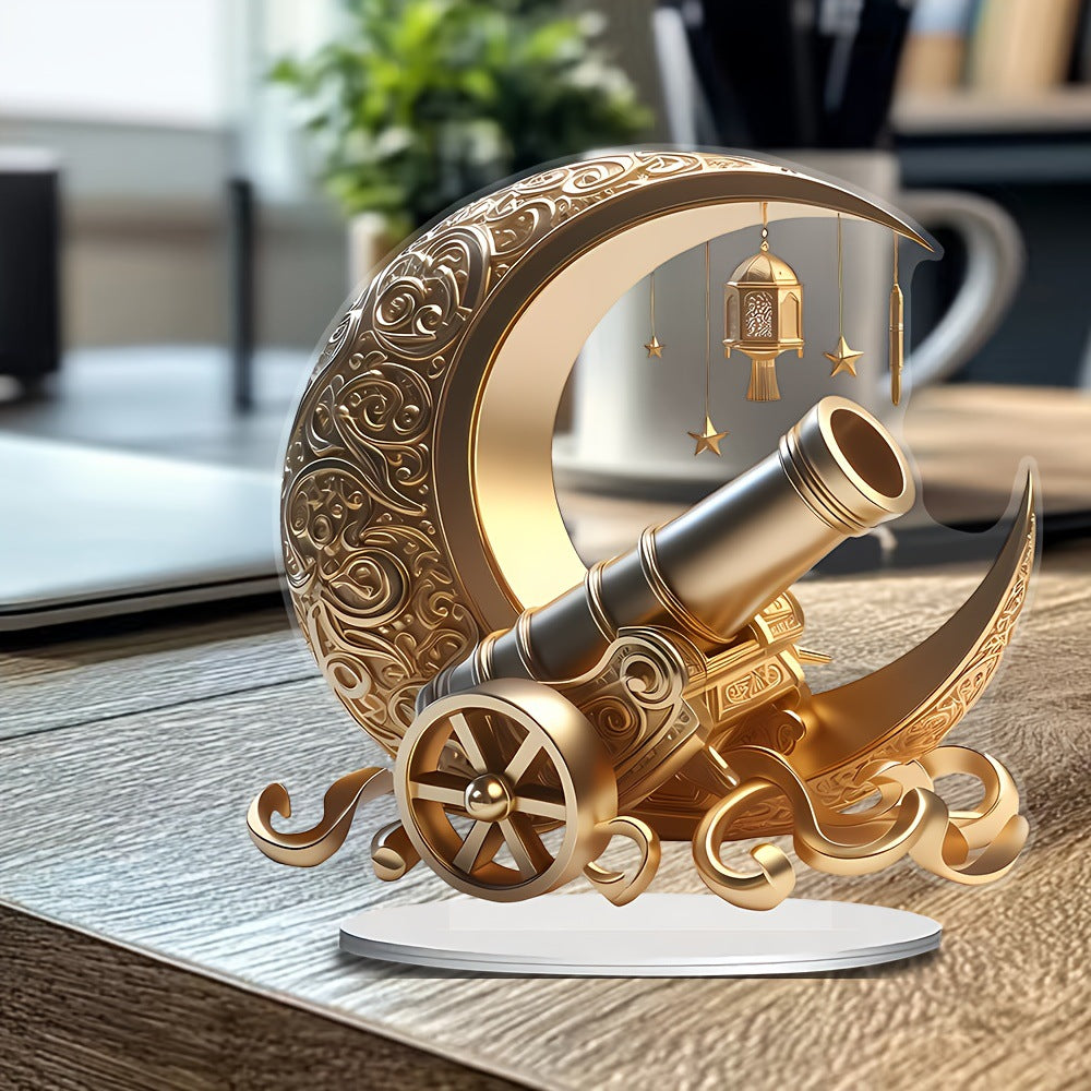 Bohemian Style 2D Acrylic Moon Cannon with Base Decor