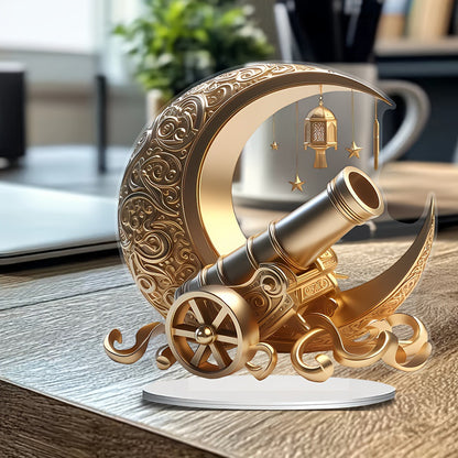 Bohemian Style 2D Acrylic Moon Cannon with Base Decor