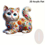 Flat floral kitten acrylic ornament and separate display base