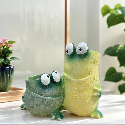 Funny Frog Garden Ornament | Resin Flower Pot Decoration for Home & Courtyard