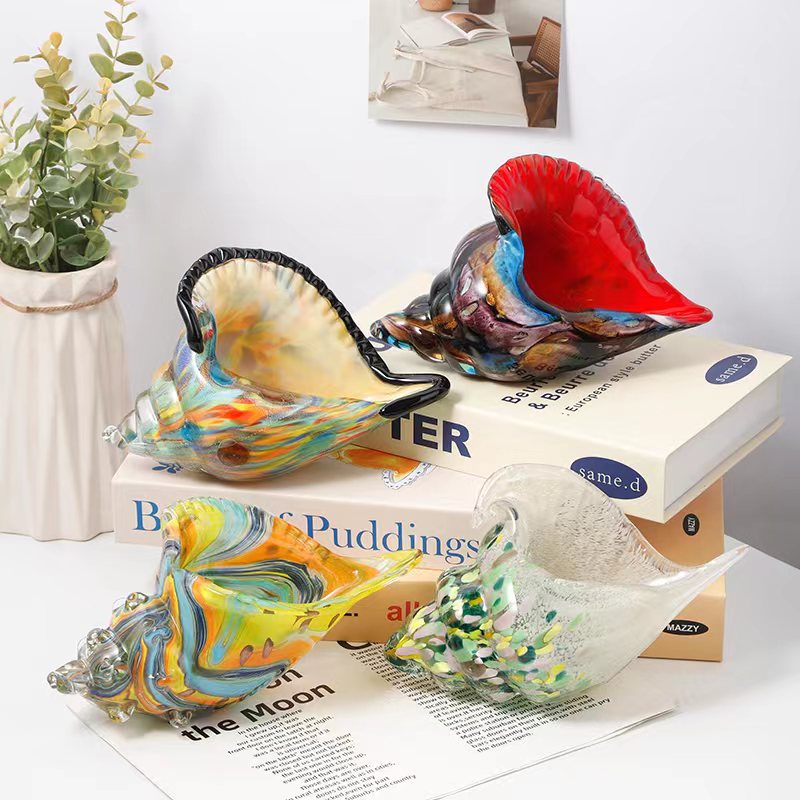 Handmade Glass Sea Shell & Conch Ornaments | Coastal Glass Art Decor