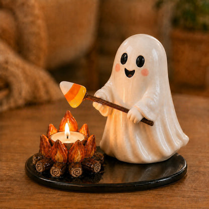 Halloween Campfire Tea Light Holder – Resin Night Light Ornament Home Decor