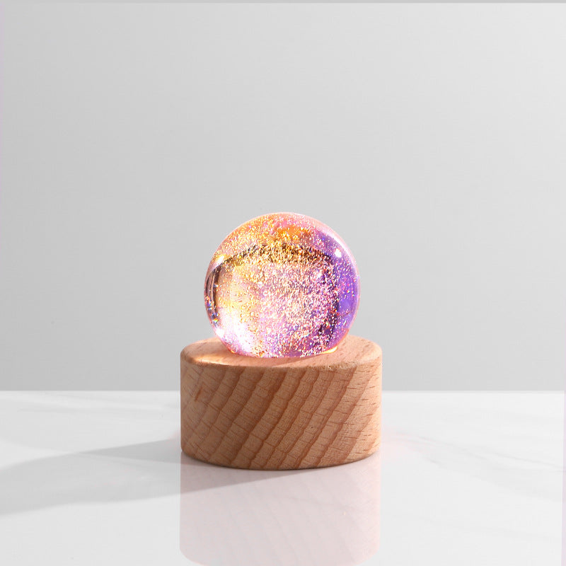 7-Color Crystal Glass Night Light Decor with LED Base