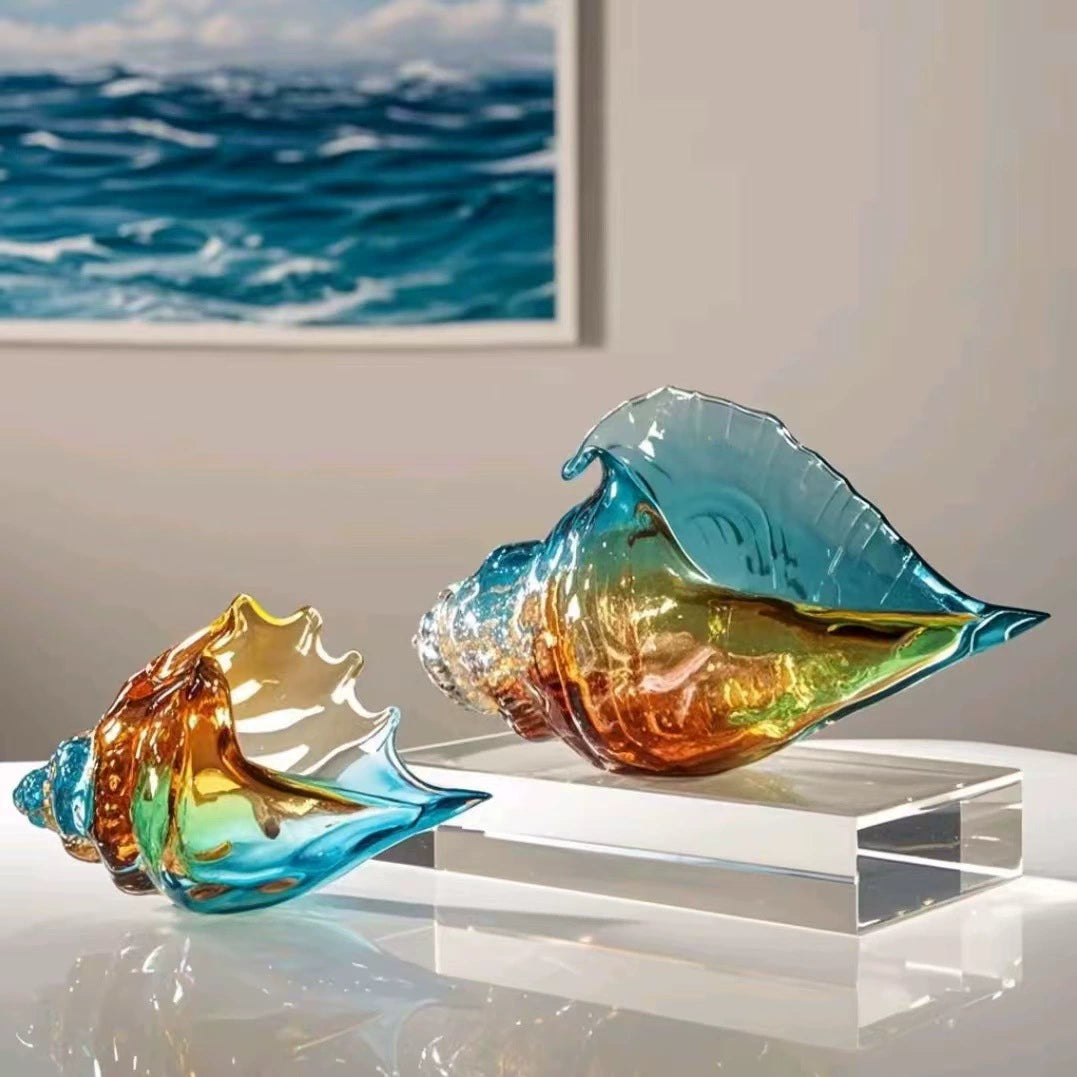 Seashell - Hand Blown Glass Coastal Unique Ocean Shell Conch Art Figurines