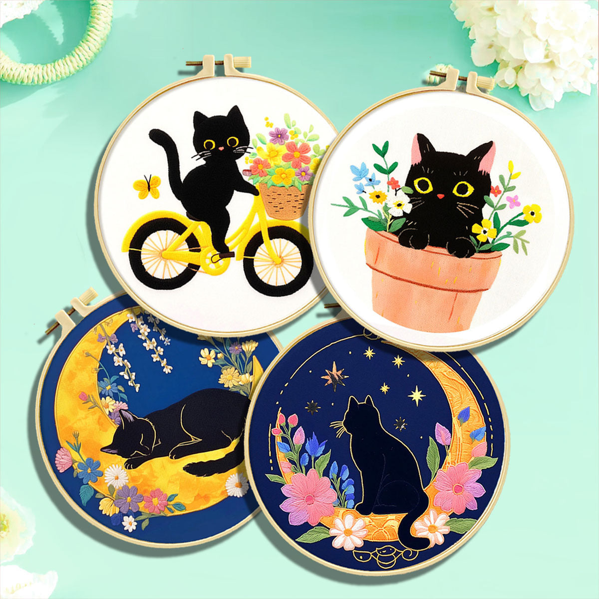 Healing Cat-Themed DIY Embroidery Kit - Stress-Relief Handcraft Set