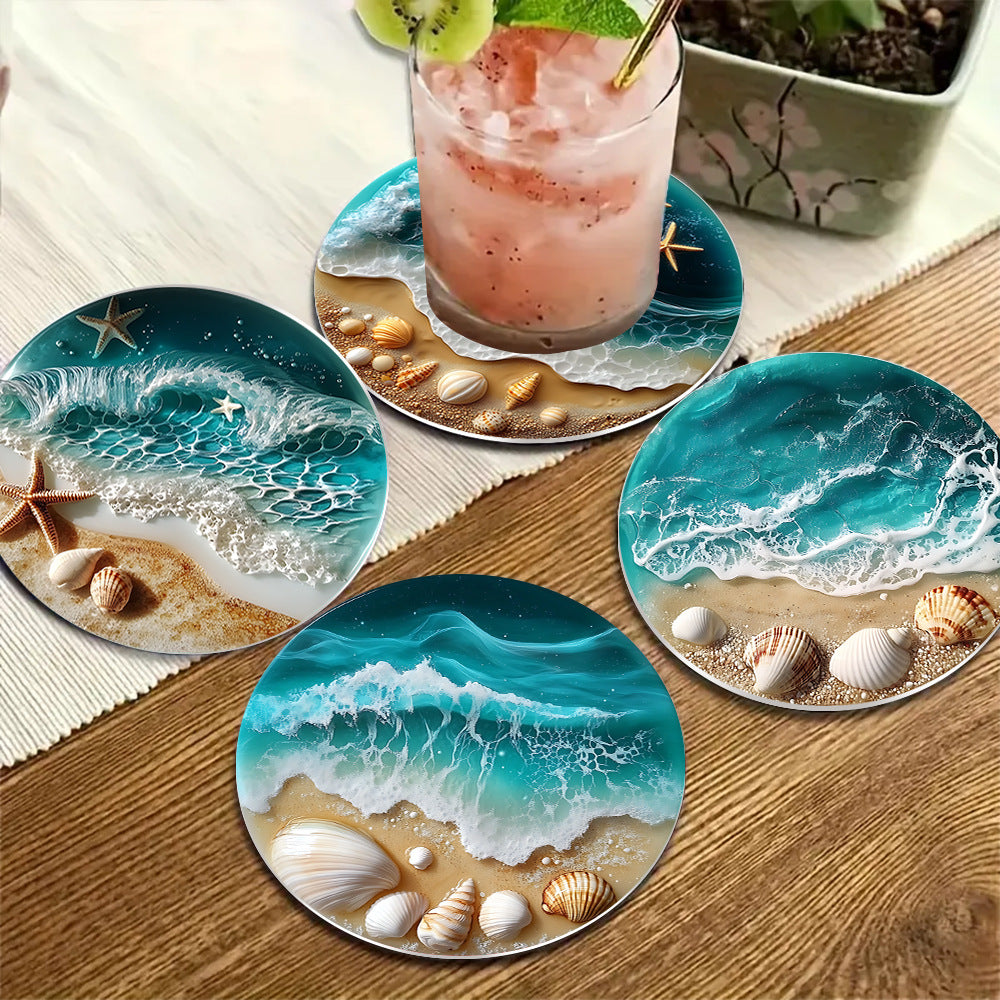 Seay - Fresh Blue Sea Shell Acrylic 2D Flat Coaster House Party Bar Coaster Ornament