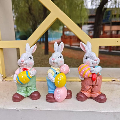 Easter- Cartoon Rabbit Holding Egg Resin Ornament for Home & Garden
