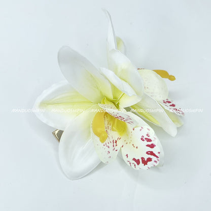 Double Orchid Hairpin Bohemian Holiday Style Hairpin Photo Hair Accessories Shiny Flower Side Clip