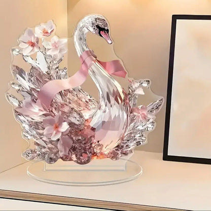 Pink 2D Crystal Swan Sculpture Elegant Acrylic Decorative Ornament