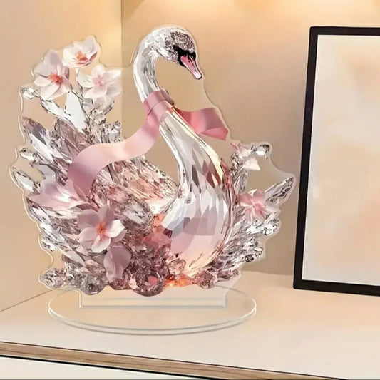 Pink 2D Crystal Swan Sculpture Elegant Acrylic Decorative Ornament