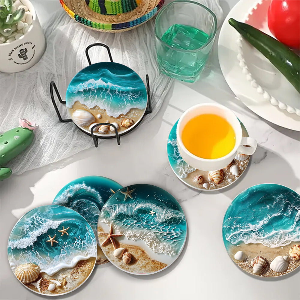 Seay - Fresh Blue Sea Shell Acrylic 2D Flat Coaster House Party Bar Coaster Ornament