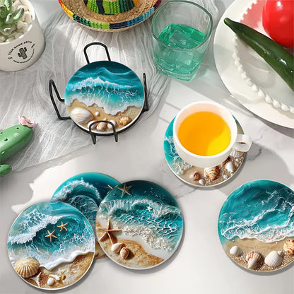 Seay - Fresh Blue Sea Shell Acrylic 2D Flat Coaster House Party Bar Coaster Ornament