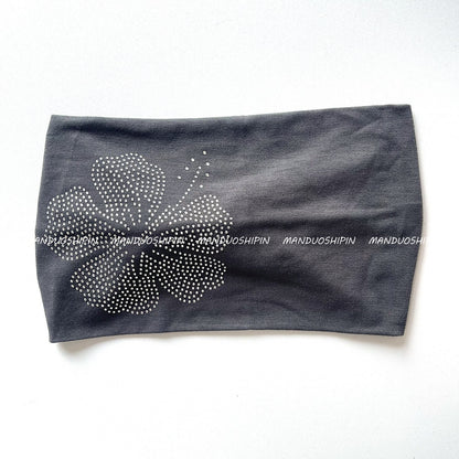 Solid Color Hot Diamond Hibiscus Flower Headband Retro Fashion Accessories