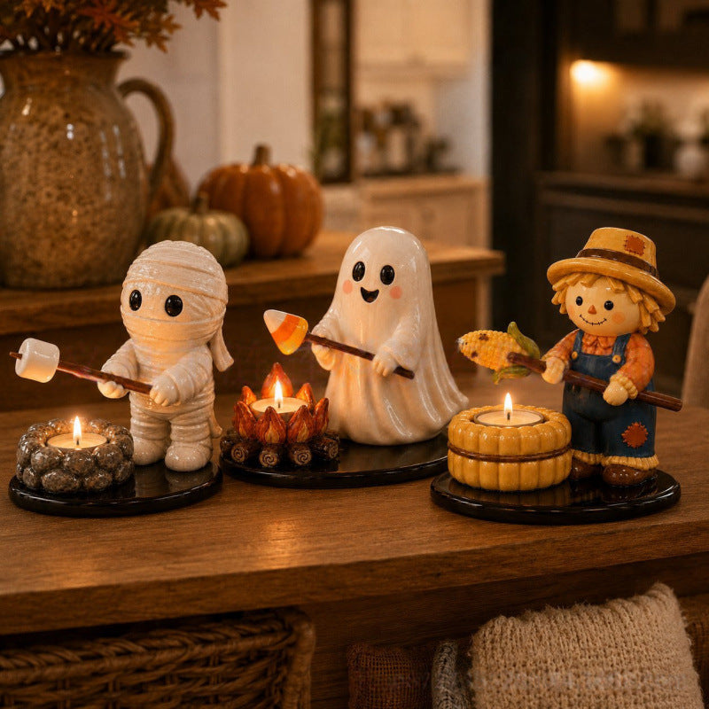 Halloween Campfire Tea Light Holder – Resin Night Light Ornament Home Decor