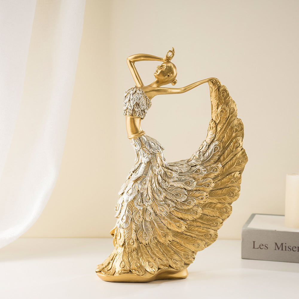 Elegant Peacock Art Figurine Dancer Statue Decorative Home